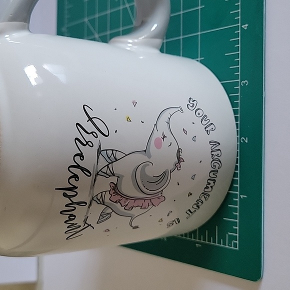 Sweet Elephant Mug. "Your argument is irrelephant". Colors gray and pink - Picture 8 of 9